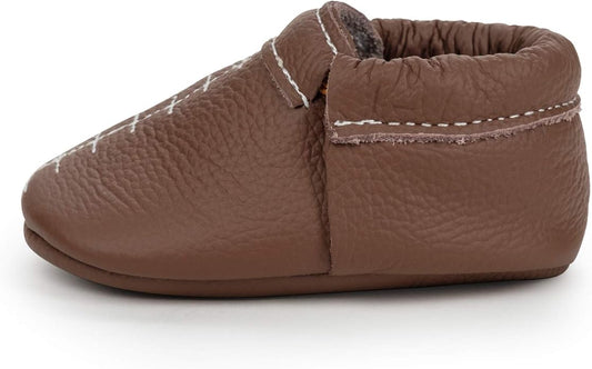 BirdRock Baby Fringeless Moccasins - Genuine Leather Boys and Girls Shoes for Newborns, Infants, Babies, Toddlers