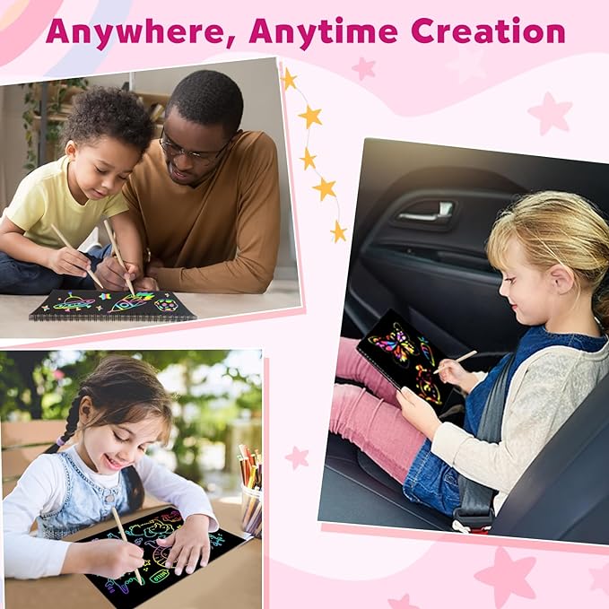 ZMLM Scratch Paper Art-Crafts Gift: 2 Pack Rainbow Notebooks Supplies Toys Easter Basket Stuffers for 3 4 5 6 7 8 9 10 Years Old Girls and Boys Kids Birthday Party Games (Pink)