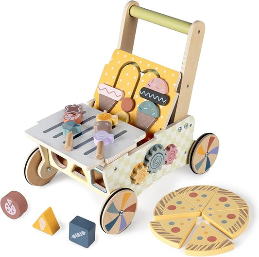 LOL-FUN Wooden Baby Walker with Wheels, Baby Push Walker for Baby Girl and Boy 12 Months, Walking Push Toys 1 Year Old Girl Boy Gifts