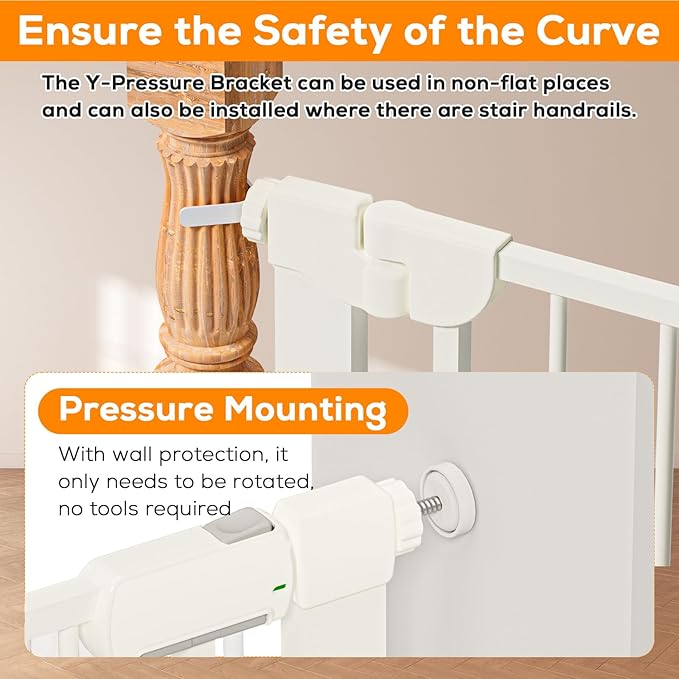 29.5-40.6" Baby Gate for Stairs, Pressure Mounted Dog Gate Indoor, Auto Close Pet Gate for Doorways No Drilling, Easy Install Baby Essentials with Large Walk Thru Door, White