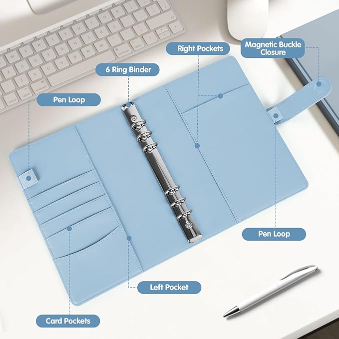 Antner A5 Kpop Photocard Binder 6-Ring Card Collector Album with 40 Pack Card Sleeves, PU Leather Photocard Holder Book with Multi-Size Photo Protectors for Organizing Trading Cards, Airy Blue