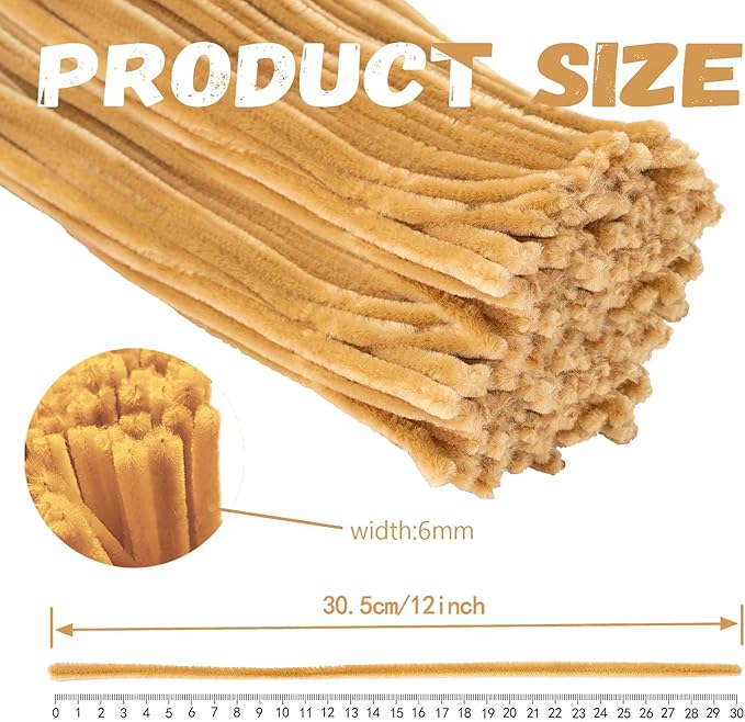 Light Brown Pipe Cleaners Crafts,Art Supplies,200pcs Chenille Stem,Solid Color Pipe Cleaners Set for DIY Art Creative Crafts and Decorations,limpia Pipas,Craft Supplies,Halloween Gifts
