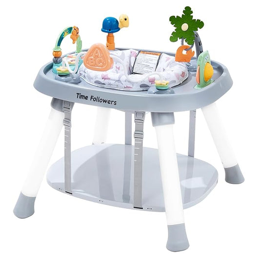 Time Followers® 6-in-1 Baby Activity Center | Jumpers and Bouncers | 4 Stage Grow Stationary Standing Toddler Play Table | Shower Gift | Infant Essential for Baby Ages 6-36Month (Grey)