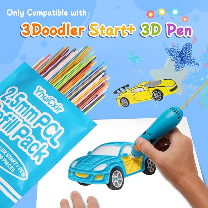 300 Pieces 3D Pen Refills Pack for 3Doodler Start+ Pen 15 Colors 2.5 mm Low Temperature 3D Pencil PCL Filaments Not Compatible with Other 3D Printing Pens