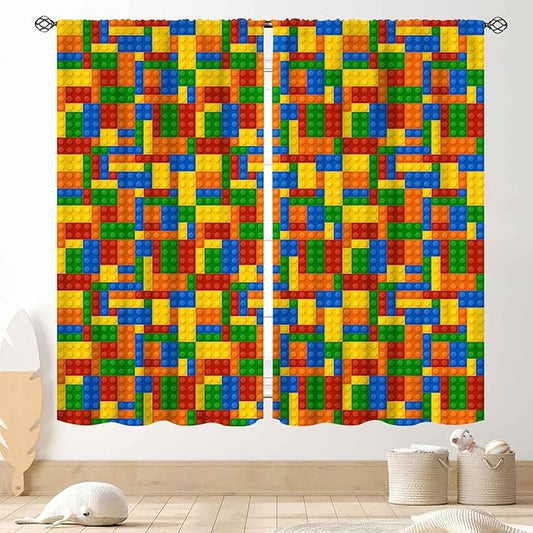 Kids Boys Curtains for Bedroom Building Blocks Curtains, Colorful Plastic Block Building Constructor Brick Blackout Window Treatments for Playroom Living Room Nursery, 63"x72" Inch