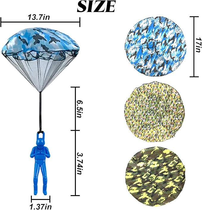 15PCS Army Camo Parachute Toys for Kids Hand Throwing Outdoor Games, Army Men Action Figures Tangle Free Throwing Parachute Outside Toys Gifts for Kid Ages 3-16