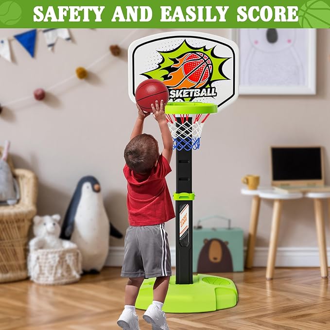 3 in 1 Toddler Basketball Hoop and Tee Ball Set for Boys: Kids Baseball Tee with Automatic Pitching Machine Adjustable Height Indoor and Outdoor Sports Toys Christmas Birthday Gifts for Boy Age 3-12