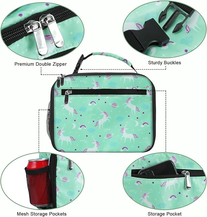 Kids Lunch Box for Boys Girls Lunch Bag Insulated Durable Lunchbox Children Lunch Tote Bag for School Unicorn