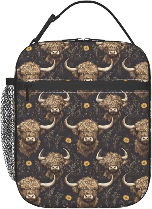 Highland Cow Lunch Box for Women Kids Girls Insulated Lunch Bag Lunchbox Adults Lunch Tote Bags Reusable Cooler for Work Office School Picnic Travel