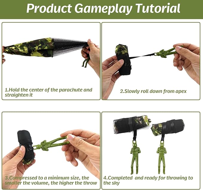 15PCS Army Camo Parachute Toys for Kids Hand Throwing Outdoor Games, Army Men Action Figures Tangle Free Throwing Parachute Outside Toys Gifts for Kid Ages 3-16