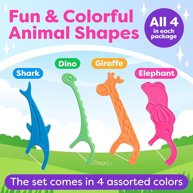 Kids Flossers 2 Pack (100 Total), Kids Floss Picks, Flossers Children, Floss Children, Animal Shapes, Glides Easy Between Teeth, Flosser Helps Prevent Tooth Decay & Gum Disease, Bubble Gum Flavored