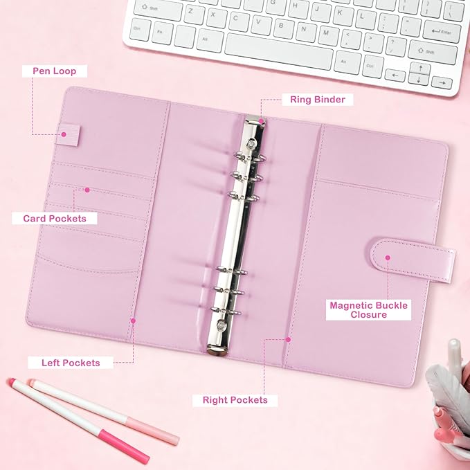 A5 Kpop Photocard Binder with 30 Pack 4-Pocket Card Pages, 6 Ring A5 Binder Card Collector Album with 240 Card Slots,PU Leather Binder Cover with Magnetic Buckle Closure for Organizing Trading Card