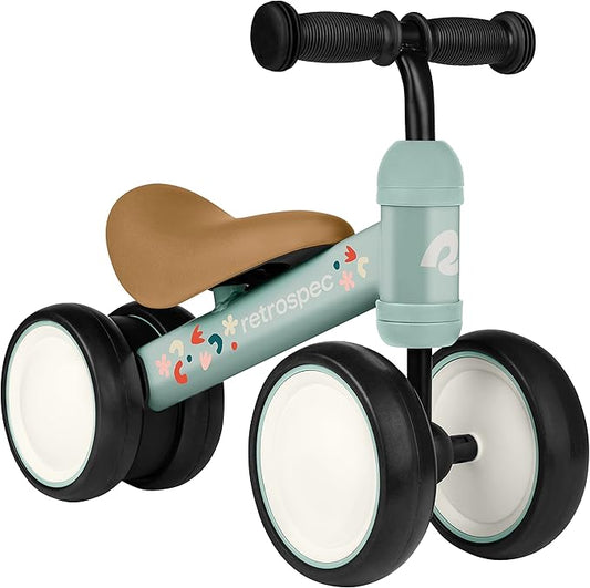 Retrospec Cricket Baby Walker Balance Bike with 4 Wheels for Ages 12-24 Months - Baby Toys & Toddler Toys for 1 Year Olds - Ride On Bicycle - Boys & Girls