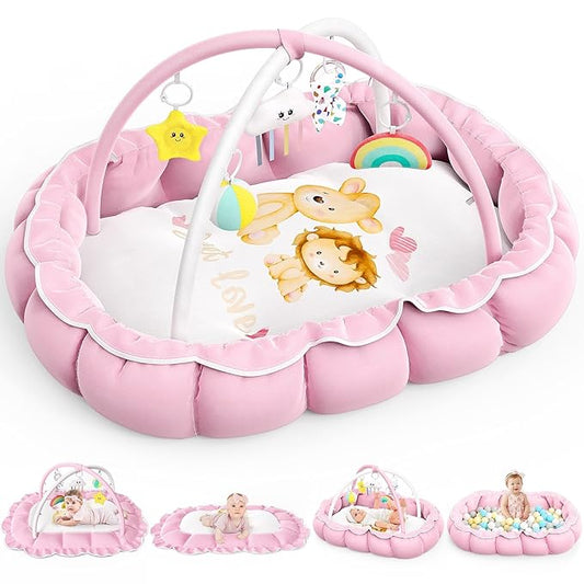 OCATO Baby Play Mat Gym: Baby Girl Gifts Tummy Time Mat Baby Play Gym Thick Large Baby Activity Center from Newborn to Toddler Skills Development Baby Essentials Baby Shower Gifts Ball Pit Cat Dog Bed
