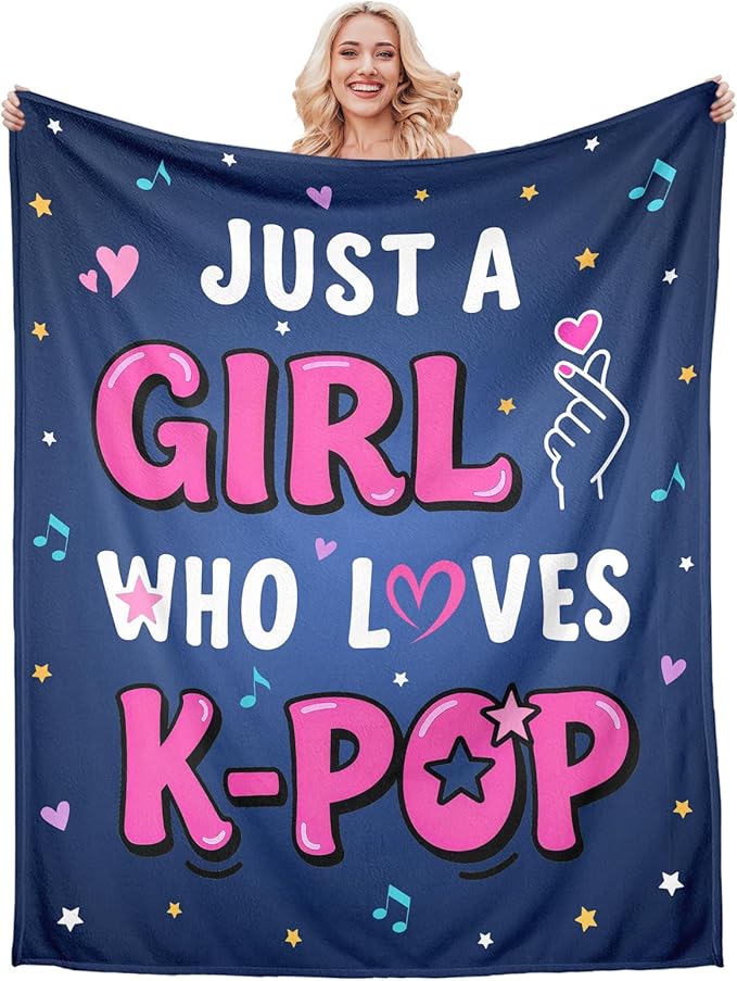 K-Pop Gifts for Teen Girls Women, K-Pop Music Throw Blanket, Christmas Day Gift for Kpop Fan, Just a Girl Who Loves Kpop
