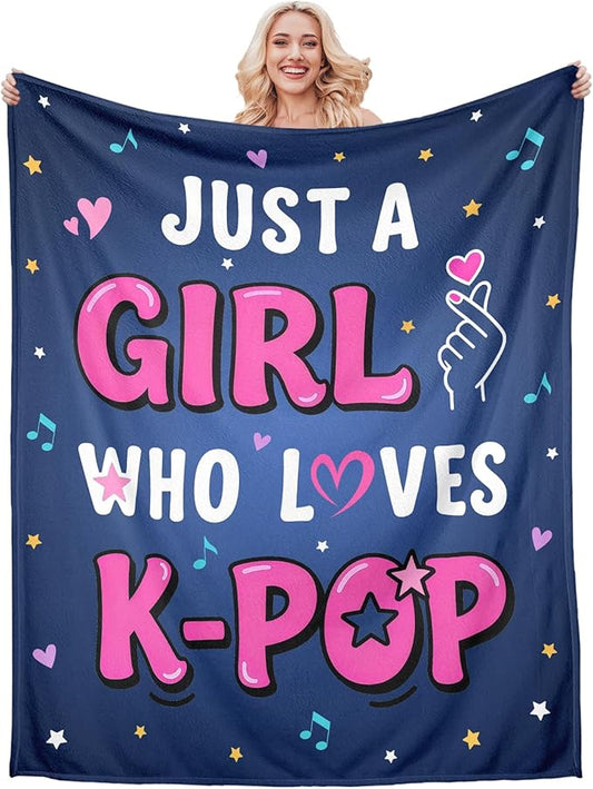 K-Pop Gifts for Teen Girls Women, K-Pop Music Throw Blanket, Christmas Day Gift for Kpop Fan, Just a Girl Who Loves Kpop