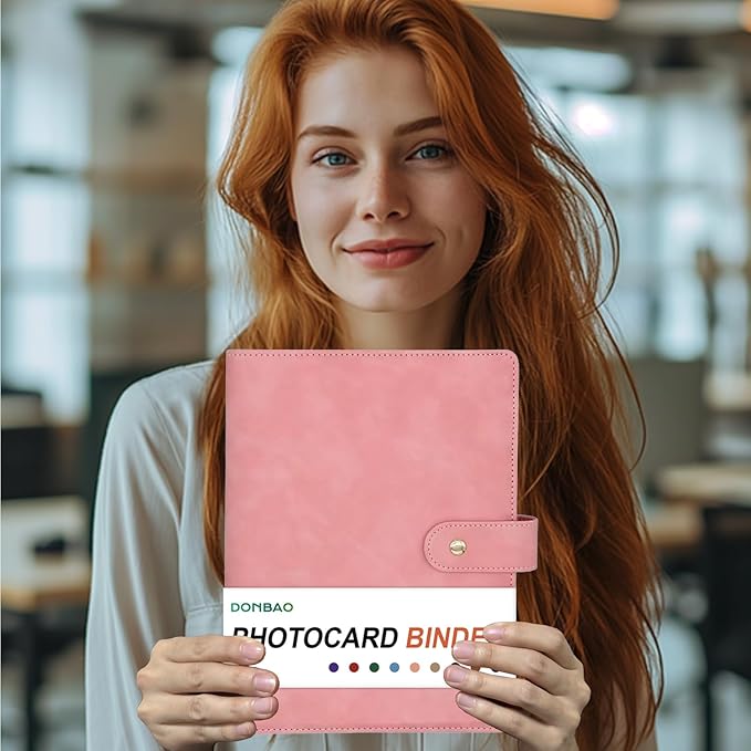 A5 Kpop Photocard Binder, 6 Ring Binder Collector’s Album with 240 Card Slots, PU Leather Cover for Organizing K-Pop, Trading Cards, Game Cards & Memorabilia (Pink)