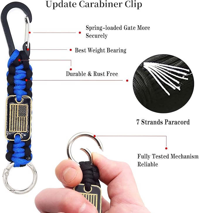 Heavy Duty Braided Paracord Lanyard Keychain with USA Flag, Parachute Rope Necklace Keychains, Braided Strong Lanyard
