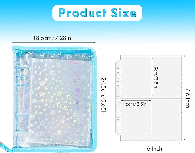 Kpop Photocard Binder Holder with 30 Pack 4-Pocket Inner Pages, A5 6 Ring Cover Album Book with Zipper for Organizing Trading Card (Blue)