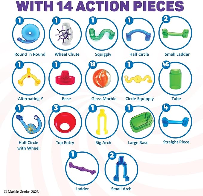 Marble Genius Marble Run Explorer Set, STEM Toys & Maze Construction Building - 85 Translucent Track Pieces & Glass Marbles for Family, Kids Toddlers Ages 4-8 - Fun Holiday Creative Gifts