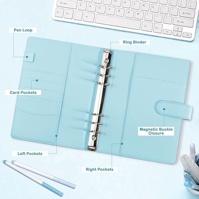 A5 Kpop Photocard Binder with 30 Pack 4-Pocket Card Pages, 6 Ring A5 Binder Card Collector Album with 240 Card Slots,PU Leather Binder Cover with Magnetic Buckle Closure for Organizing Trading Card