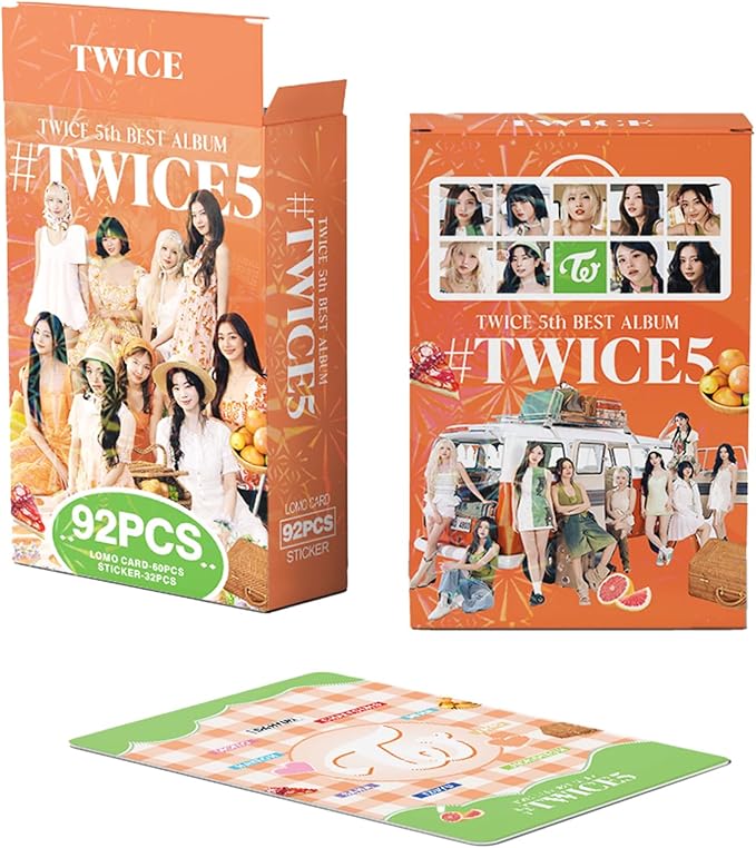 Twice 5th Photocards TWICE5 Albuum Cards Kpop Merch Gift for Once Fans, 60 PCS Lomo Card Set with 32 PCS Sticker
