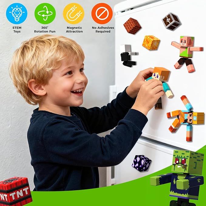 20 Pcs Magnetic Action Figures Playset - Magnetic Building Blocks, Magnet Cubes and Rotatable Figures Character Toys for Kids, STEM Toys, Christmas Birthday Gift for 3+ Year Old Boys Girls