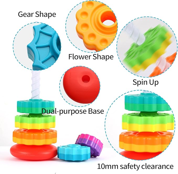 Spinning Stacking Toys - Rainbow Tower, Kids Stackable Spinning Toy, Educational Toy for Toddlers 1-3, Strong ABS Plastic, Color & Shape Recognition, Builds Sensory & Motor Skills