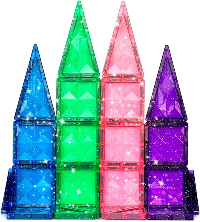CreateOn Crayola Mini Magnetic PIP-Tiles, Building Set for Kids, Magnetic Building Toys for Kids, STEM Travel Toys for Boys and Girls Ages 3+, 24-Piece Set (Glitter)