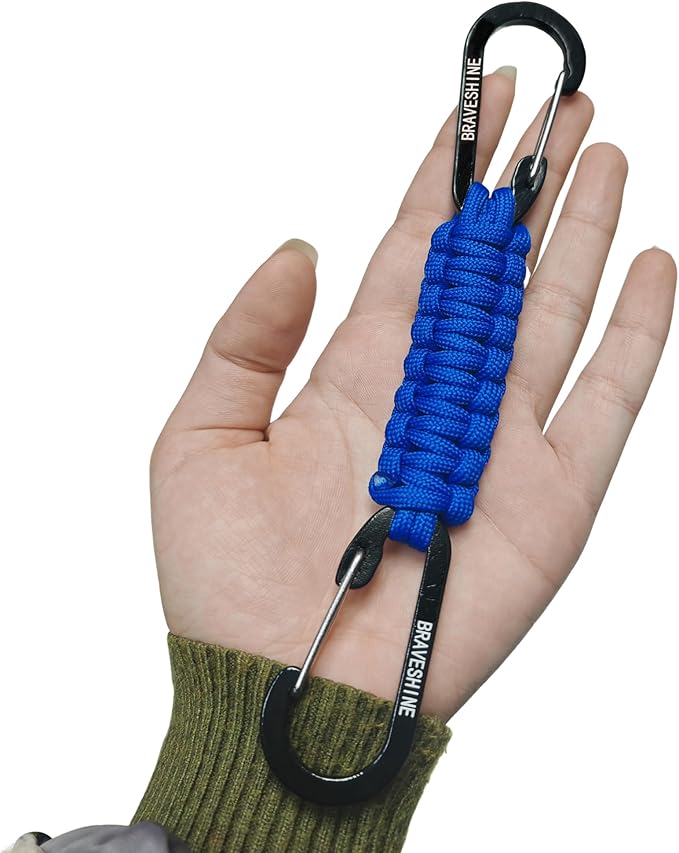 BRAVESHINE Paracord Keychain Carabiner Clip, D Ring Lanyard Hanger Stroller Hook for Water Bottle, Key, Backpacks, Men, Women