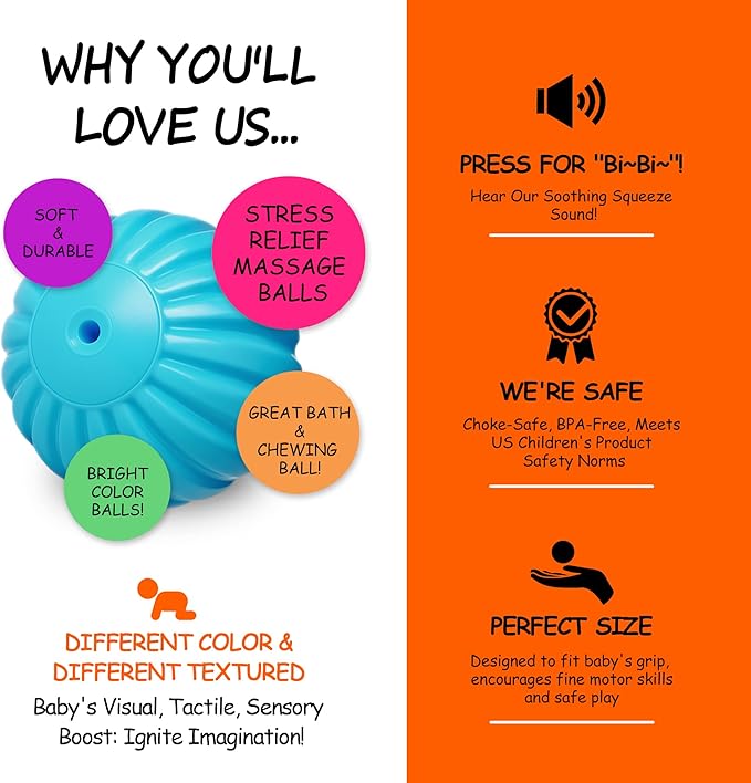 Baby Balls for Toddlers 1-3, Bath Toys for Babies 6-12 Months, Infant Soft Sensory Balls Set, Montessori Bathroom Shower Teether Gift for Boys Girls 6 Pack