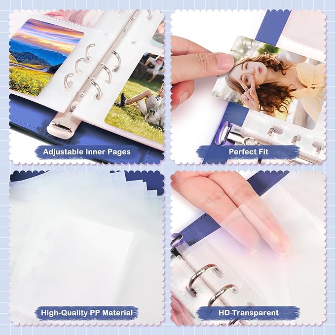 A5 Kpop Photocard Binder, PU Leather 6-Ring Album with Magnetic Closure, Includes 30 Pack 4-Pocket Pages for 240 Cards, Card Holder for Trading and Collectible Cards (Deep Blue)