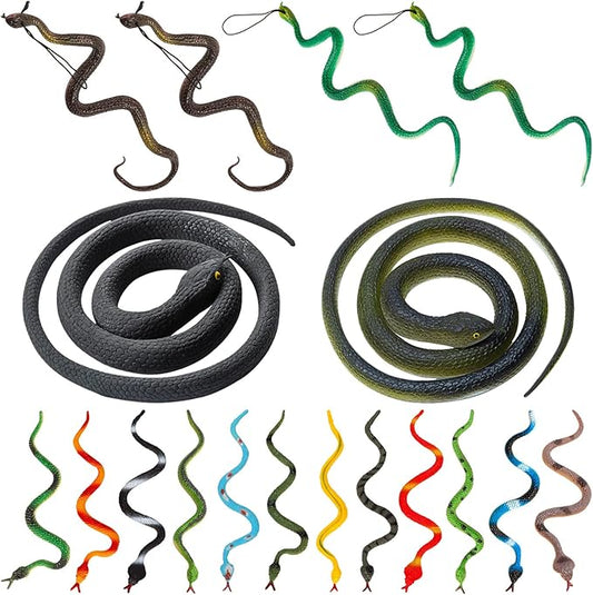 18 Pcs Realistic Rubber Snakes, Assorted Sizes Plastic Snakes, Prank Snake Toys for Party, Tricking People, Kids Playing, Garden Props Decorations