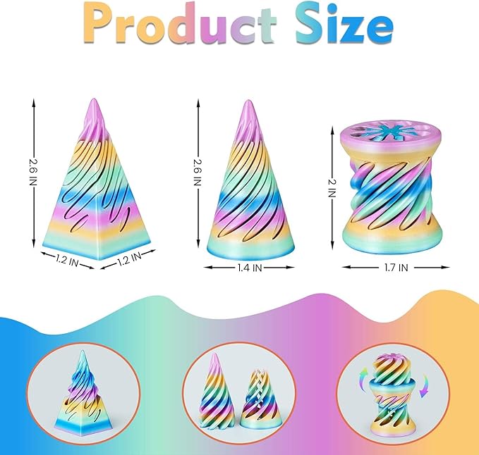3PCS Impossible Cone,3D Printed Spiral Cone Fidget Toys,Impossible Pyramid Passthrough Sculpture,Stress Relieving Toys for Adults and Kids,Stocking Filler White Elephant Gifts (Candy Color-1)
