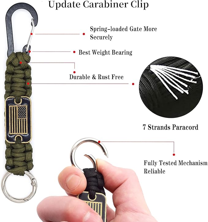 Heavy Duty Braided Paracord Lanyard Keychain with USA Flag, Parachute Rope Necklace Keychains, Braided Strong Lanyard