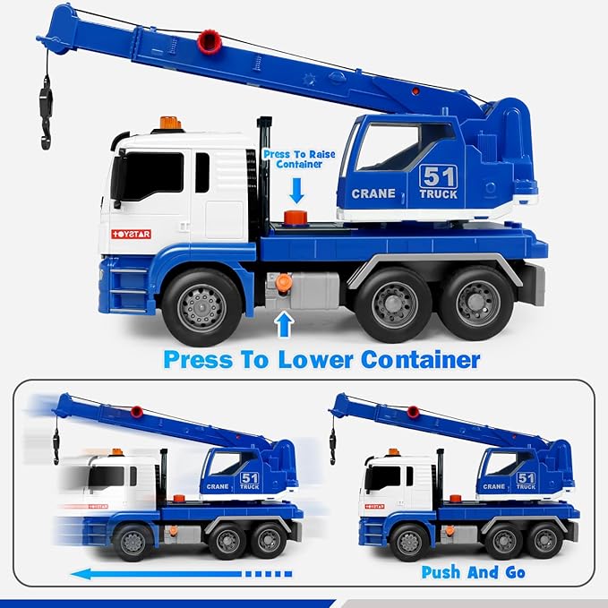 Dwi Dowellin Crane Truck Toy for Toddlers 2-4, 3-5 | Construction Toy with Rotating Arm, Sound & Lights | Trucks for Boys Kids,Gift for 3 4 5 6 Year Old Boys
