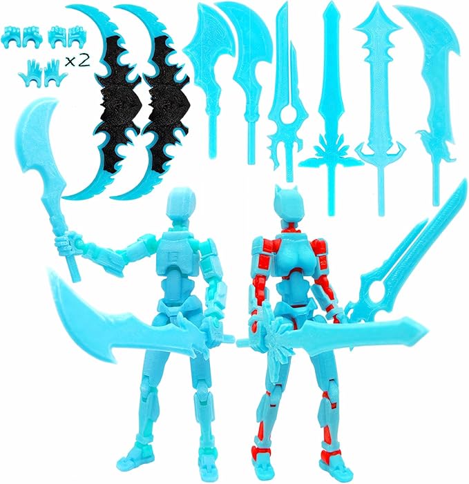 Titan 13 Action Figures (Grow in The Dark Blue) T13 3D Action Figure Set Already Assembled Dummy Robot Nova 13 Printed Multi-Jointed Movable Toy for Gift Collectors (Blue Blue + Blue Red)