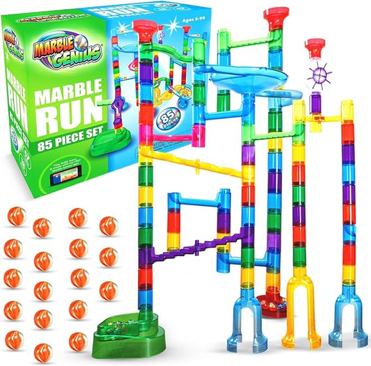 Marble Genius Marble Run Explorer Set, STEM Toys & Maze Construction Building - 85 Translucent Track Pieces & Glass Marbles for Family, Kids Toddlers Ages 4-8 - Fun Holiday Creative Gifts