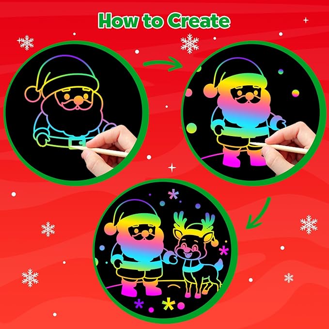 ZMLM Scratch Paper Art Craft: 2 Pack Rainbow Scratch Set for 3 4 5 6 7 8 9 10 Years Old Girls Boys Students Drawing Coloring Black Magic Art Supplies Kits Gifts School Birthday Party Toys(Christmas)