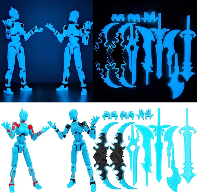 Titan 13 Action Figures (Grow in The Dark Blue) T13 3D Action Figure Set Already Assembled Dummy Robot Nova 13 Printed Multi-Jointed Movable Toy for Gift Collectors (Blue Black+ Blue Red)