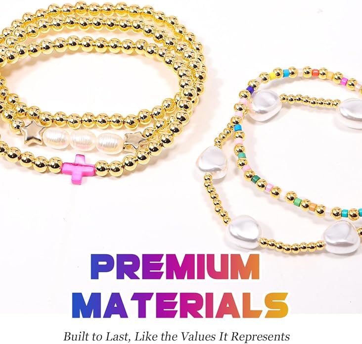 AICase for Korea-Pop Christian Gold Bracelets 5 Pcs Stackable Stretch Friendship Beaded Pearl Cross Bracelets k pop Costume Trendy Jewelry Gifts for Fans Women Birthday Christmas Stocking_63