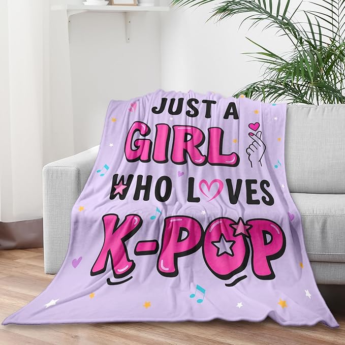 K-Pop Gifts for Teen Girls Women, K-Pop Music Throw Blanket, Christmas Day Gift for Kpop Fan, Just a Girl Who Loves Kpop