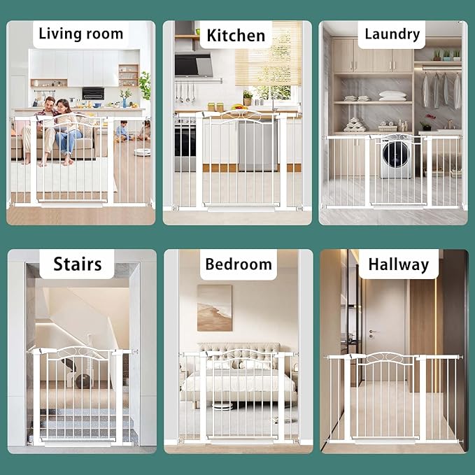 Fairy Baby 51.6"-54.3" Extra Wide Baby Gates for Doorways, Safety Child Gate for Kids Dog, Metal Auto Close Stair Gates Indoor for Children Toddler Pressure Mount Kit, Walk Thru Garden Gate, White