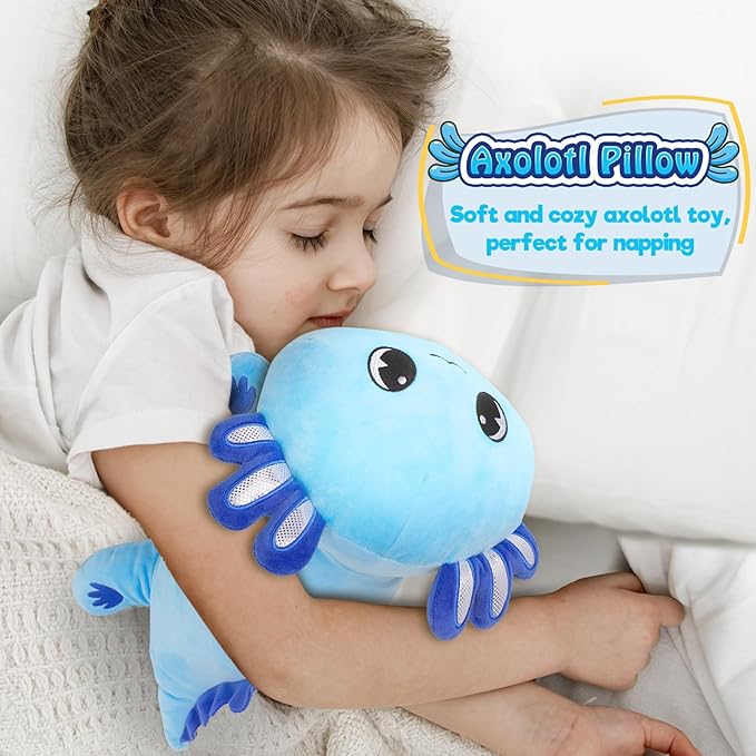 Officygnet Axolotl Plush, 13" Soft Stuffed Animal Plush Toy, Cute Axolotl Plushies Pillow, Kawaii Plushies Dolls for Kids, Blue Axolotl Gift for Girls Boys