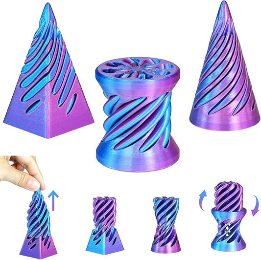 3PCS Impossible Cone,3D Printed Spiral Cone Fidget Toys,Impossible Pyramid Passthrough Sculpture,Stress Relieving Toys for Adults and Kids,Stocking Filler White Elephant Gifts(Light Purple)