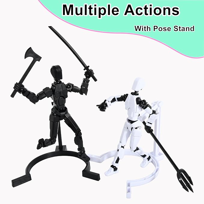 Creative Action Figure with Pose Stand,Building Toy Sets,3D Robot,Lucky Puppet Joints for Boys,Girls,Men,Women,Multi-Jointed Moveable Dummy Desk Decoration,Desktop Ornament for Game Lover (Black)