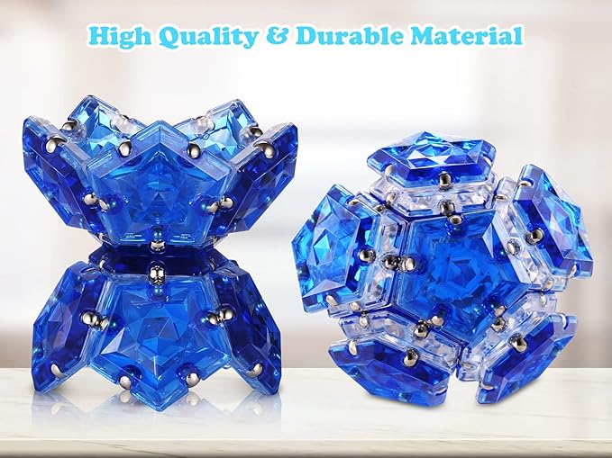 RoomyRoc Magnetic Fidget Sphere Magnets Balls - Crystal Diamond Blue - Magnet Fidgets Toy - 12 Piece Set - Creativity Beyond Imagination, Inspirational, Recreational, Desk Toys for Adults