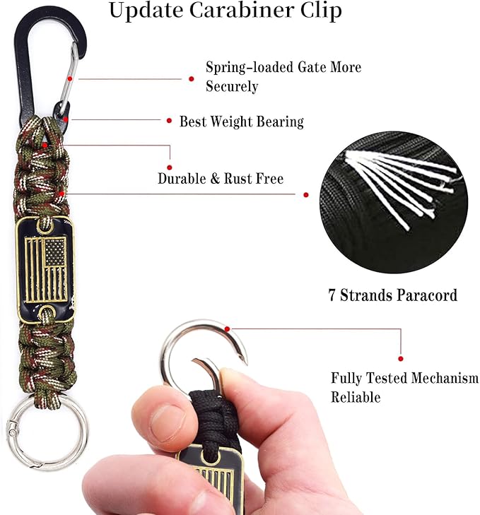 Heavy Duty Braided Paracord Lanyard Keychain with USA Flag, Parachute Rope Necklace Keychains, Braided Strong Lanyard