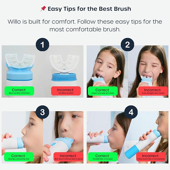 Willo BrushBot Kids U-Shaped Toothbrush Starter Kit - Dye & Fluoride Free, Smart Electric Toothbrush for Kids, App Connectivity, Soft Bristles, Rechargeable, Plaque Removal | Small Bubble Twist
