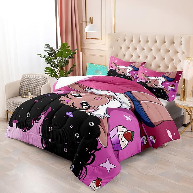 Black Girl Comforter for Bedroom Decor Pink Full Quilt Set with 2 Pillowcases Black Magic Comforter Gifts for Kids